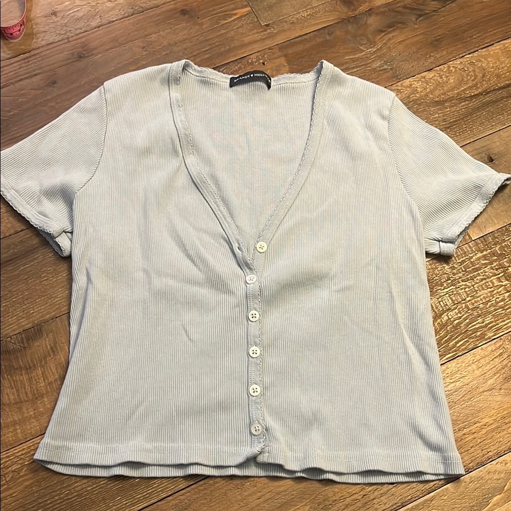 BRANDY MELVILLE Light Blue Button-Up Ribbed Women's Crop Top